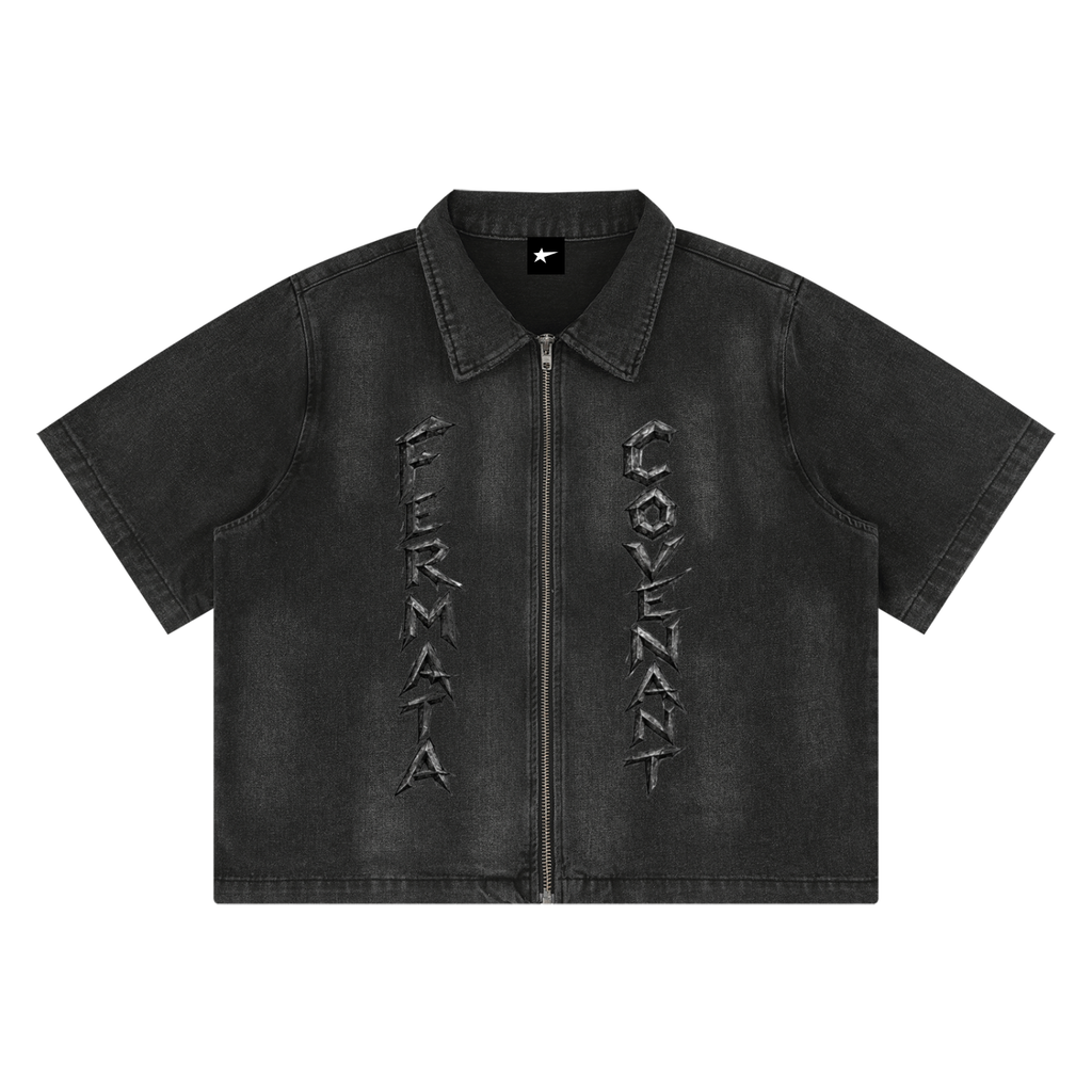 Unisex Vintage Washed Full-Zip Denim Shirt